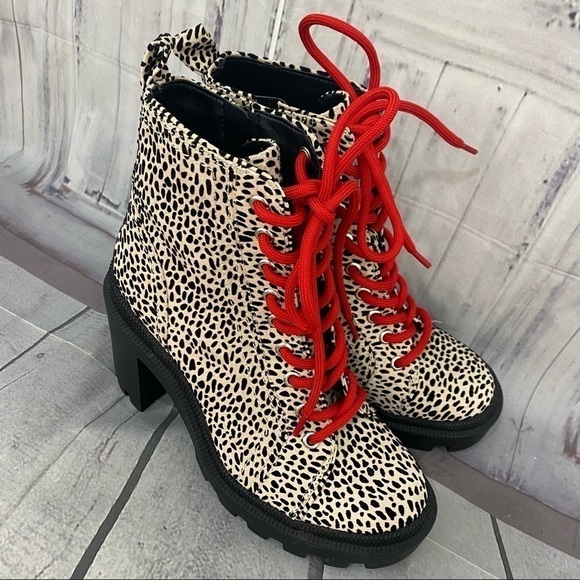 Gianni Binni Tan Red Ryedderr Cheetah Heeled Lug Sole Combat Boots Leather 6M - Picture 4 of 14